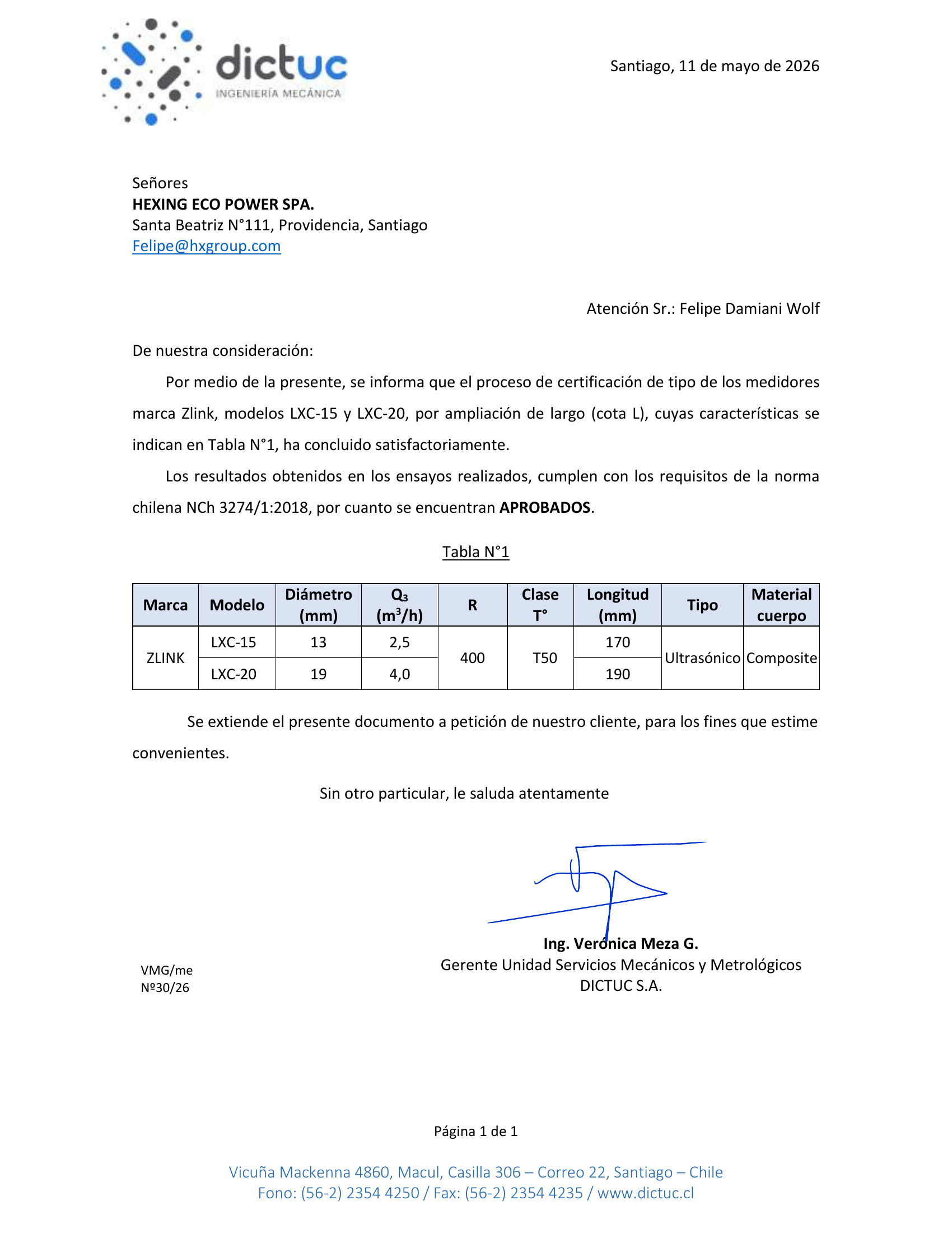 Certificado HEXING-ECO-N030