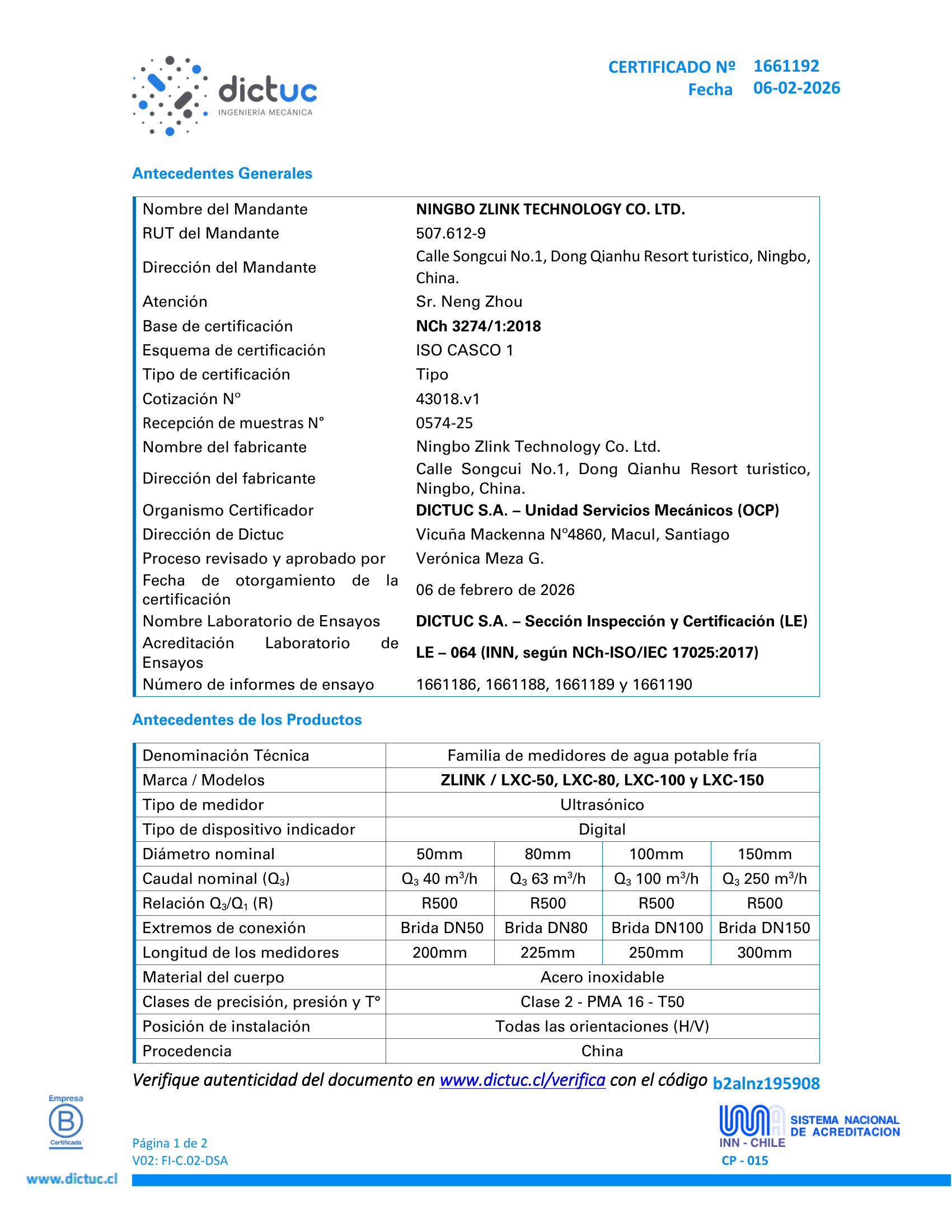Certificado Dictuc-DN50-DN150