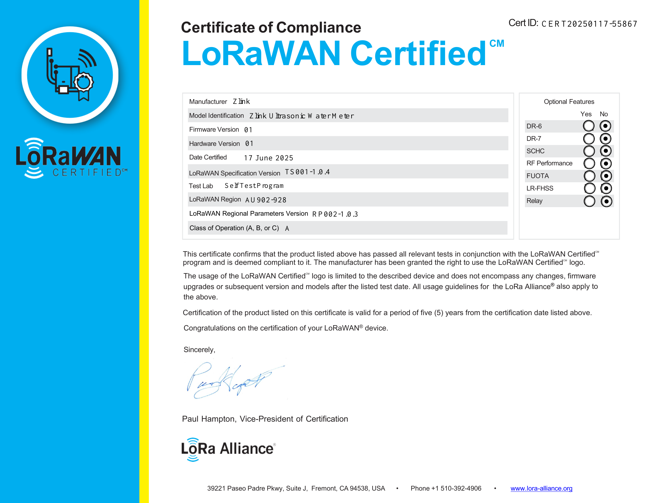 Certificado LoRaWAN